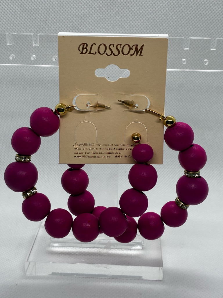 3for$20 Blossom Fushia Beaded Earrings With Rhinestone Chunky Earrings